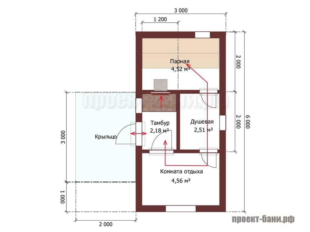 Проект бани 6х3 с комнатой отдыха