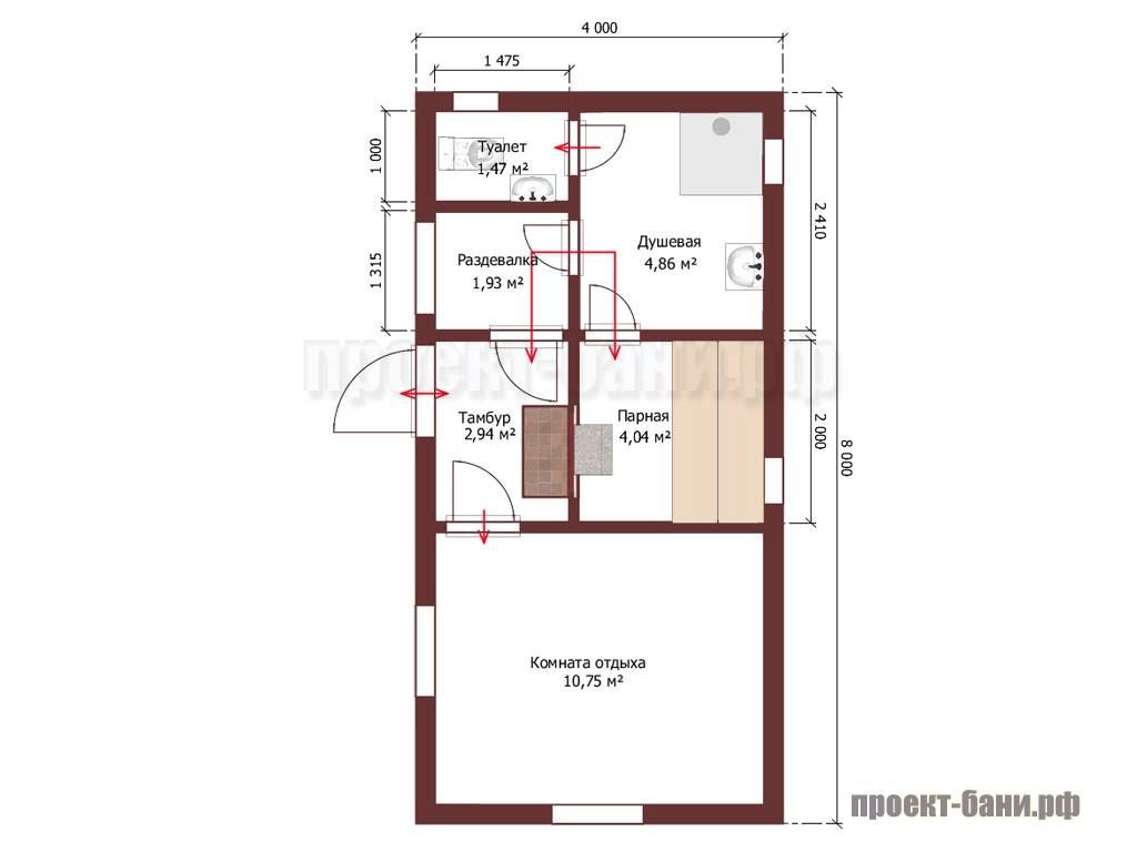 Проект бани 8 на 8 одноэтажный