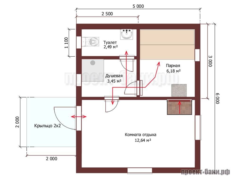 Схема бани с туалетом