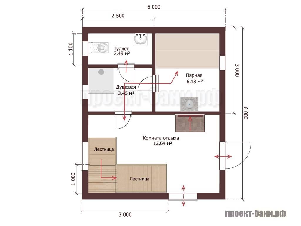 Баня 5 на 5 с мансардой проект