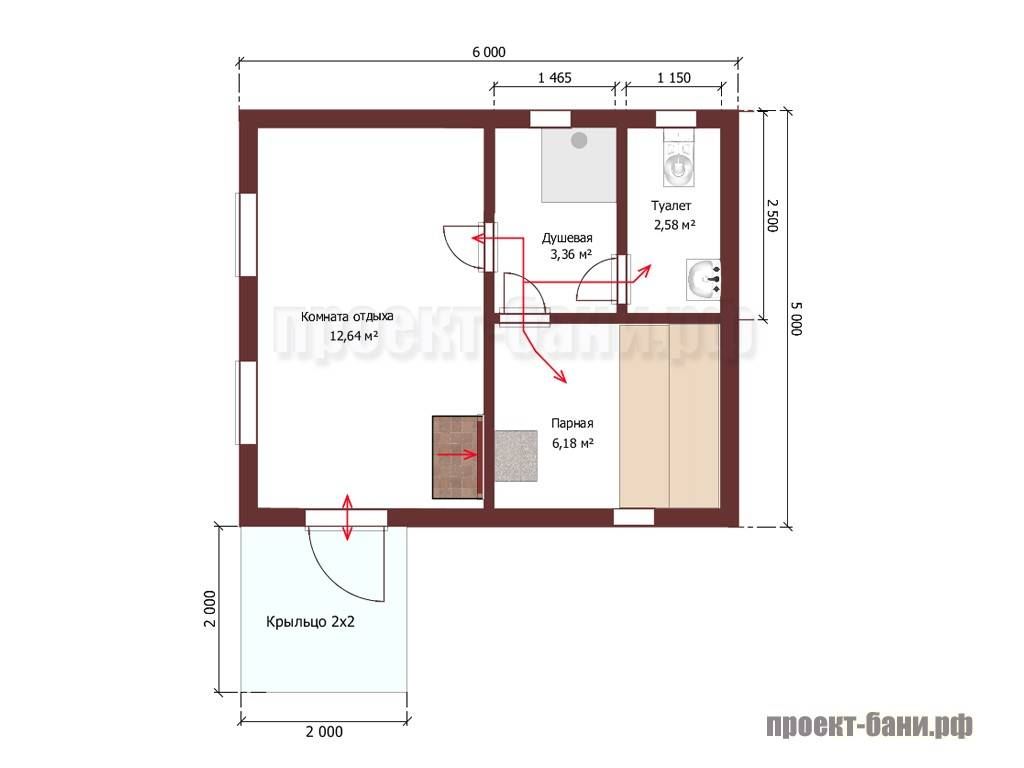 Проект бани 5х6 с туалетом