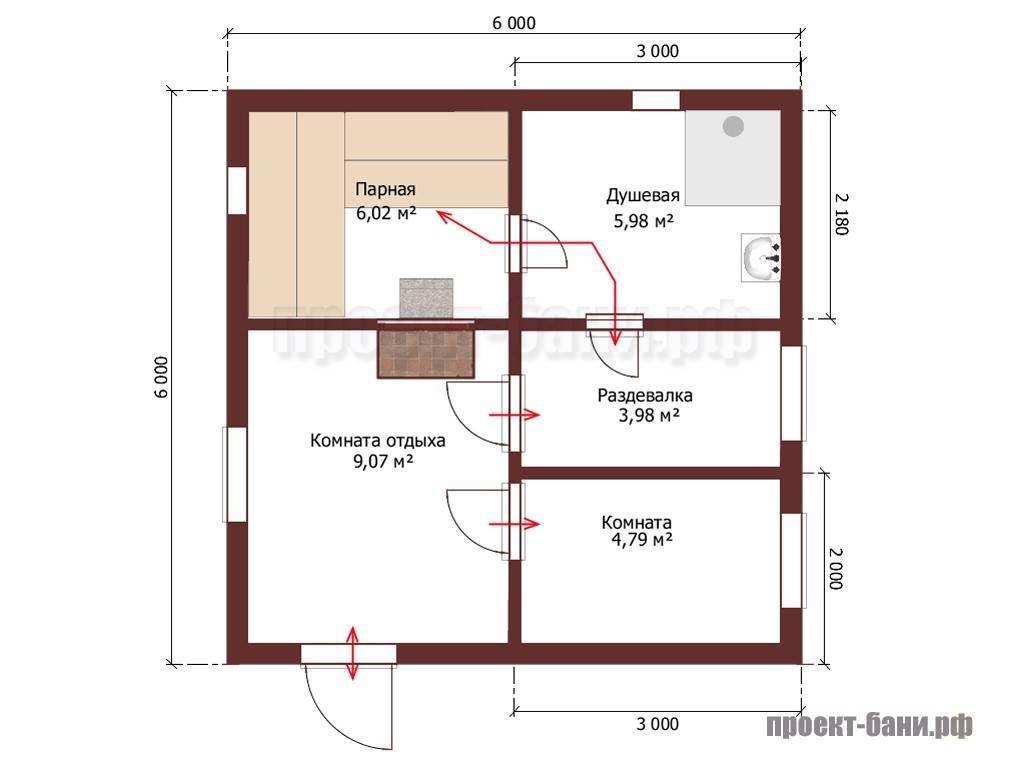 Проект бани 6х6 из бруса 1 этаж