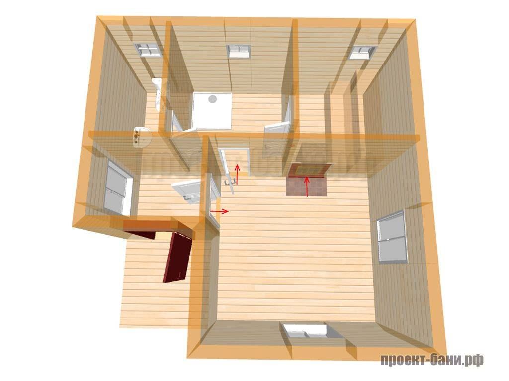Проект бани 6 на 6 внутри