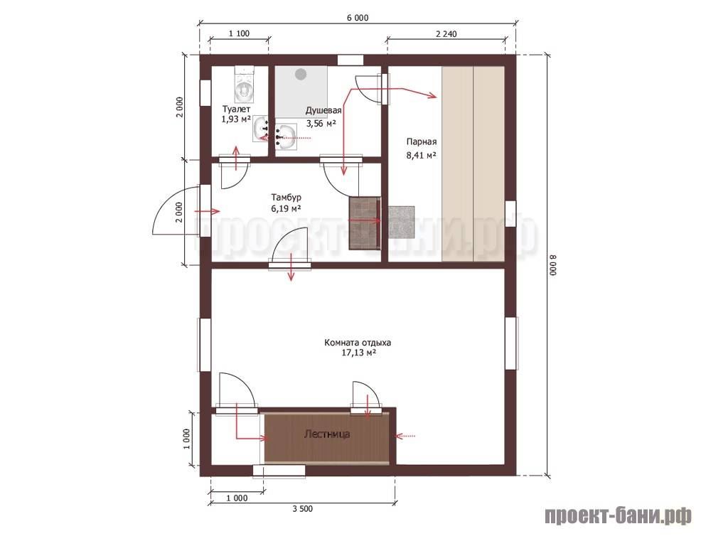 Проект бани 6 на 6 с санузлом