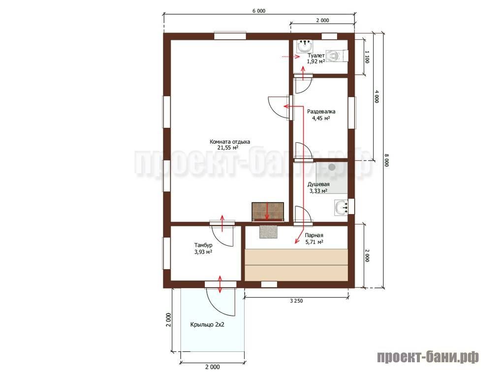 Проект бани 6 на 8 одноэтажный
