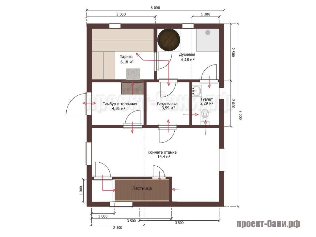 Баня 6 на 8 с мансардой проект