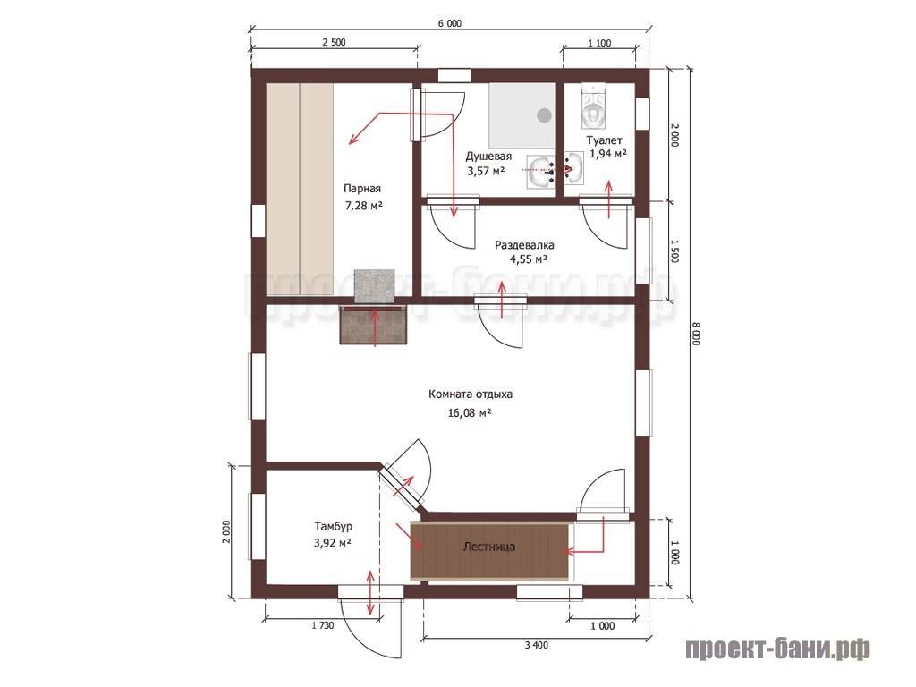 План бани 6 на 8