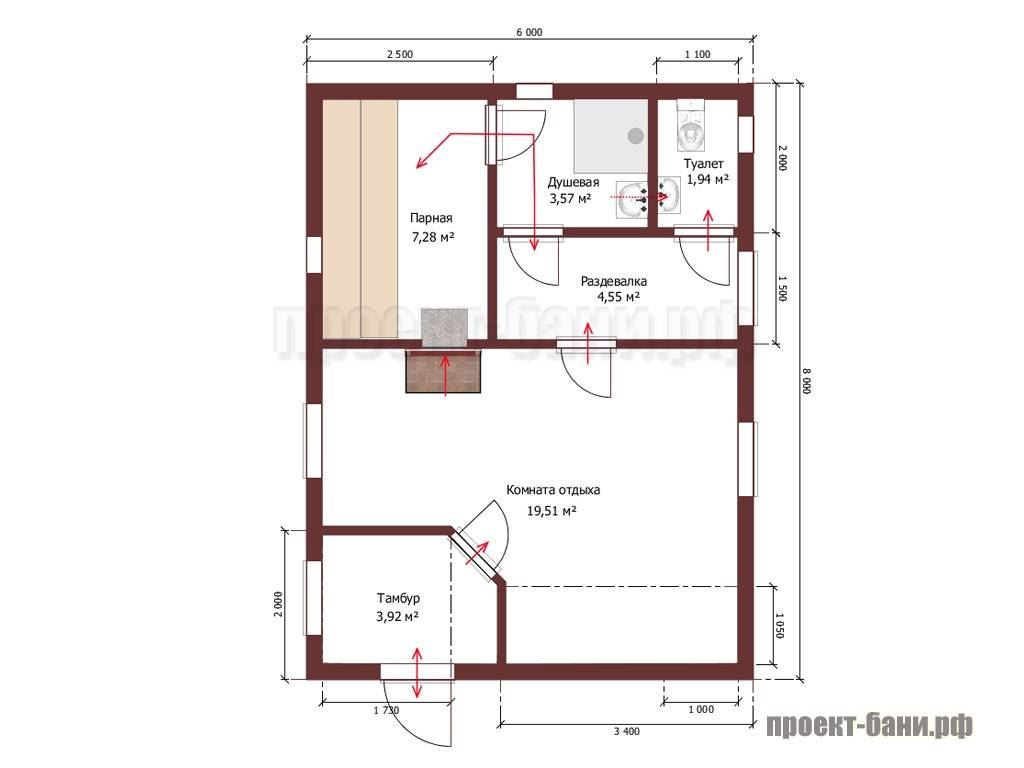 План бани 6 на 8