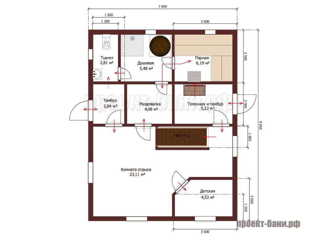 Проект бани 7 на 9