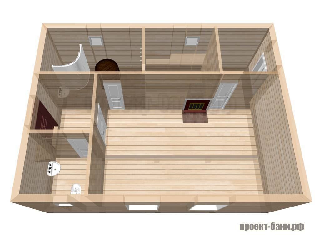 Проект бани 6х8 с террасой
